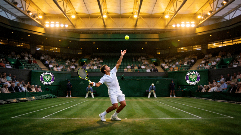 温布尔登网球锦标赛直播画面，选手正在发球